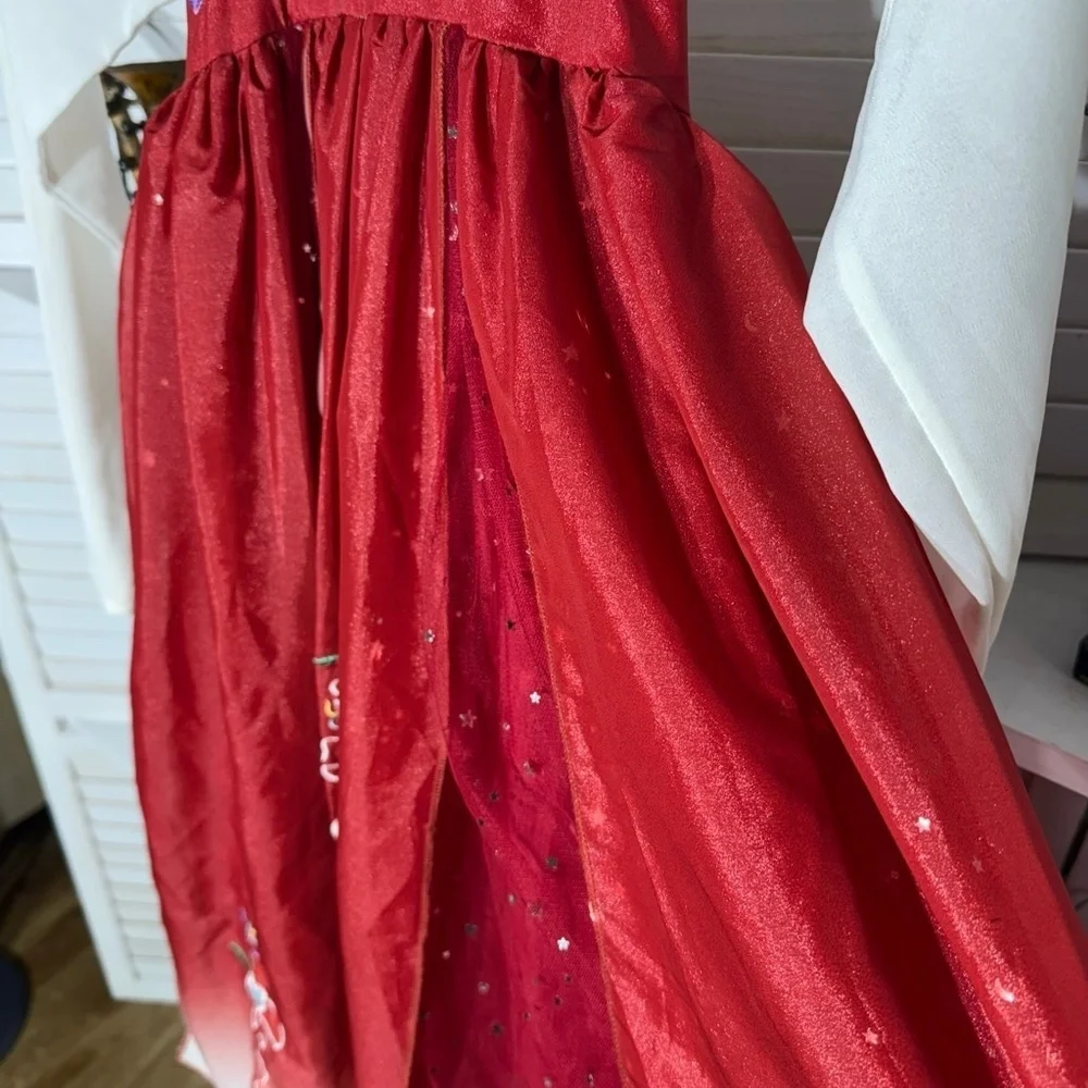 Vintage Embroidered Floral Princess Dress Burgundy Size 12